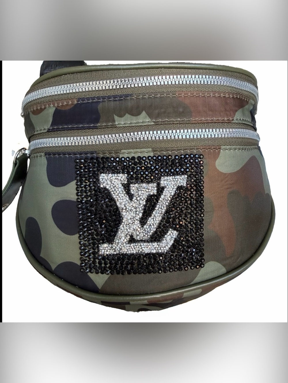New Handmade Camouflage Bum Bag / Crossbody Bag Embellished Logo Panel - Green - Picture 2 of 7